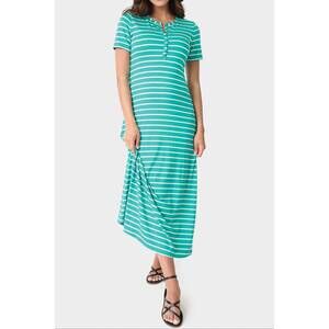 NEW GIBSONLOOK henley detail knit maxi dress in jade ivory stripe